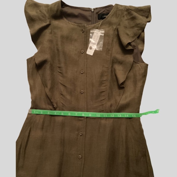 J. Crew Ruffle-sleeve linen-cupro blend dress size 8 Tall Olive Green NWT - Picture 3 of 9